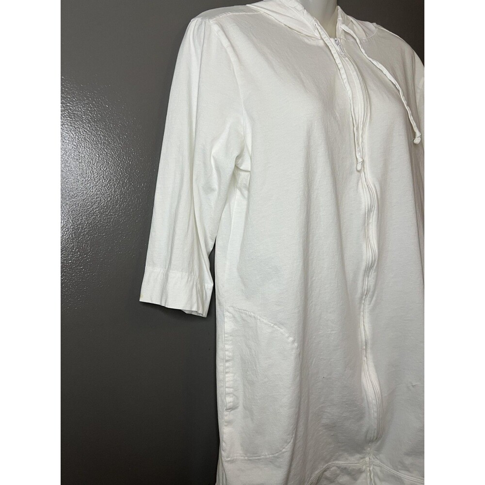 L.L. Bean Jacket Womens Large White Cotton Hooded 3/4 Sleeve Full Zip Pockets - Picture 3 of 7